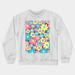 80s pastel retro flowers, pastel pink, pastel blue, pastel yellow, 60s retro pattern, groovy florals Crewneck Sweatshirt